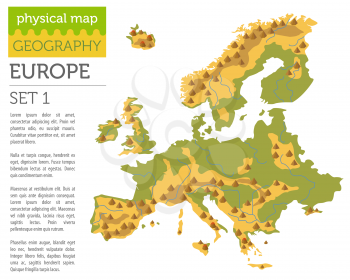 Flat Europe physical map constructor elements isolated on white. Build your own geography infographics collection. Vector illustration