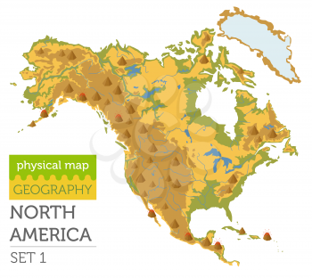 North America physical map elements. Build your own geography info graphic collection. Vector illustration