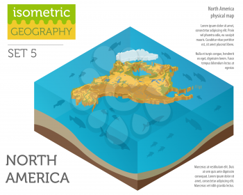 Isometric 3d North America physical map elements. Build your own geography info graphic collection. Vector illustration