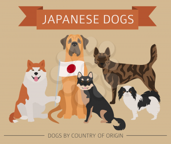 Dogs by country of origin. Japanese dog breeds. Infographic template. Vector illustration