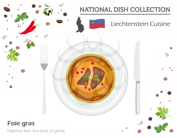 Liechtenstein Cuisine. European national dish collection. Foie gras isolated on white, infographic. Vector illustration