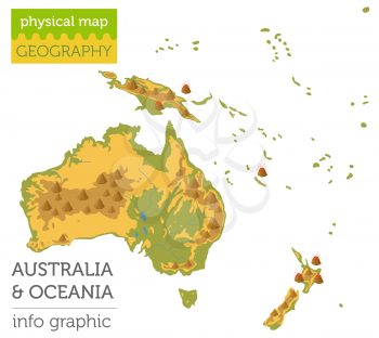 Australia and Oceania physical map elements. Build your own geography info graphic collection. Vector illustration