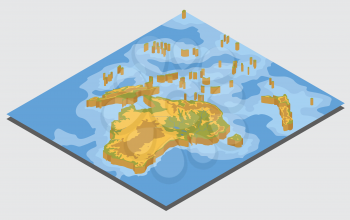 Isometric 3d Australia and Oceania physical map elements. Build your own geography info graphic collection. Vector illustration