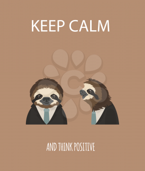 The story of one sloth. At work, study. Funny cartoon sloths in different postures set. Vector illustration