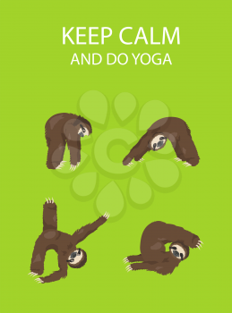 Sloth yoga collection. Funny cartoon animals in different postures set. Vector illustration