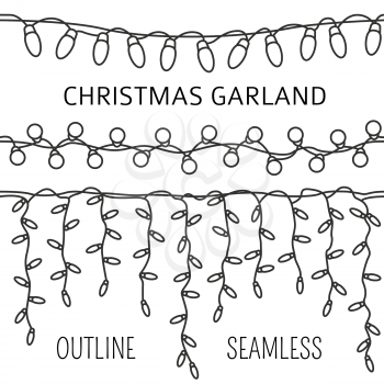 Christmas light garlands set. Outline isolated design seamless pattern. New year winter collection. Vector illustration