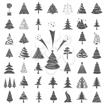 Christmas tree icon set. Flat monochrome isolated design. New year winter collection. Vector illustration