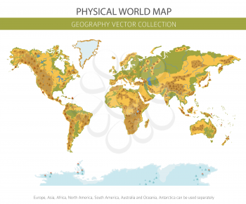 Physical world map elements. Build your own geography info graphic collection. Vector illustration