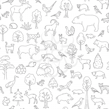 Temperate broadleaf forest and mixed forest biome seamless pattern.Terrestrial ecosystem world map. Simple outline graphic design. Vector illustration