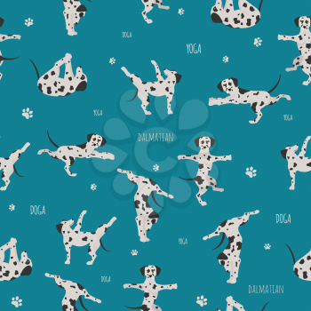 Yoga dogs poses and exercises. Dalmatian seamless pattern. Vector illustration