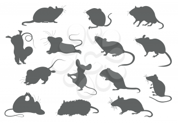 Different mice. Mouse yoga poses and exercises. Cute cartoon clipart set. Vector illustration