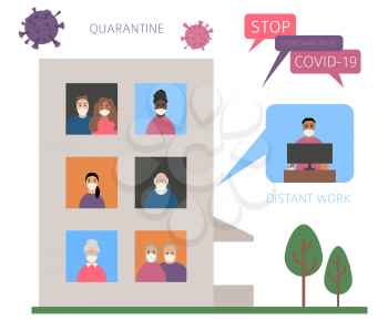 Quarantine, stop coronavirus epidemic design concept. Vector illustration