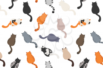 Cats poses behind. Cat`s butts. Flat design pattern. Vector illustration