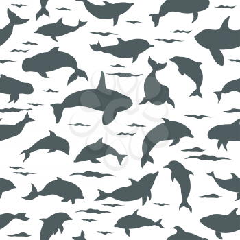 Dolphins seamless pattern. Marine mammals collection. Cartoon flat style design. Vector illustration