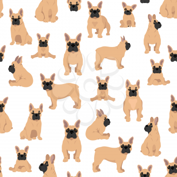 French bulldog seamless pattern. Dog healthy silhouette and poses background.  Vector illustration