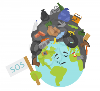 Global environmental problems. Land pollution, garbage dump infographic. Vector illustration