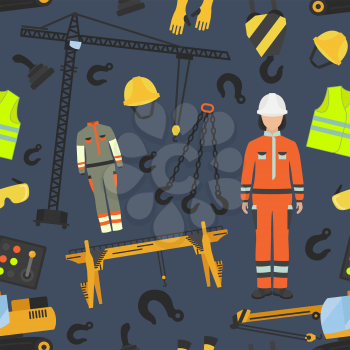 Profession and occupation set. Crane operator tools and  equipment. Seamless pattern.Vector illustration 
