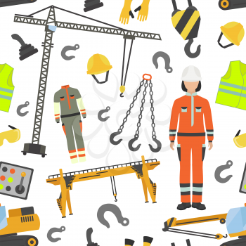 Profession and occupation set. Crane operator tools and  equipment. Seamless pattern.Vector illustration 
