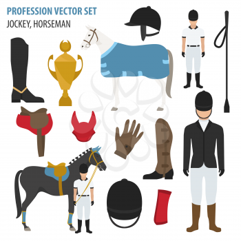 Profession and occupation set. jockey  equipment, horseman flat design icon.Vector illustration 