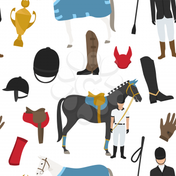 Profession and occupation set. Jockey  equipment, horseman seamless patern.Vector illustration 