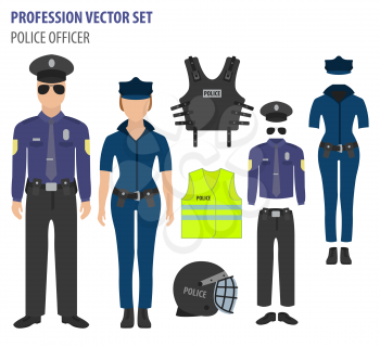 Profession and occupation set. Police officer equipment, uniform flat design icon.Vector illustration 