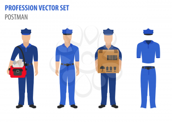 Profession and occupation set. Postman`s equipment, uniform flat design icon.Vector illustration 