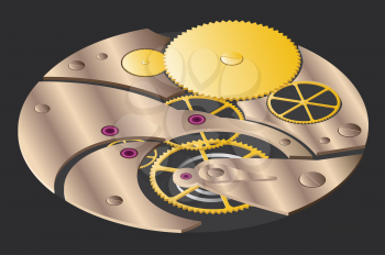 Clock mechanism. Gears icometric.  3d vector illustration