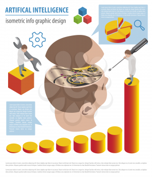 Artificial intelligence isometric design. Science and technology infographic. Vector illustration