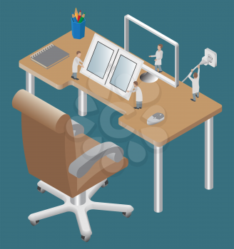 Computer technology isometric collection. Software development and installation. Vector illustration