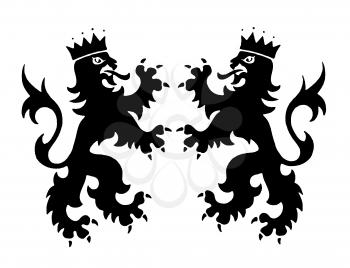 Royalty Free Clipart Image of Griffins Wearing Crowns