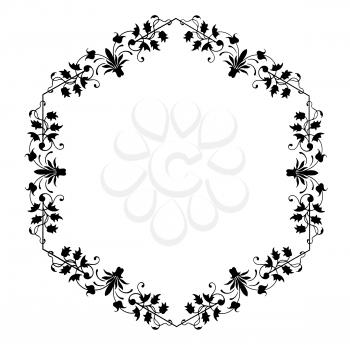 Royalty Free Clipart Image of a Floral Frame in a Hexagon Shape