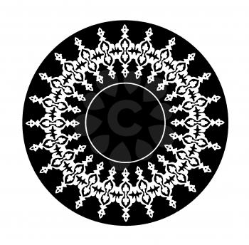 Royalty Free Clipart Image of a Black Circle With a White Design