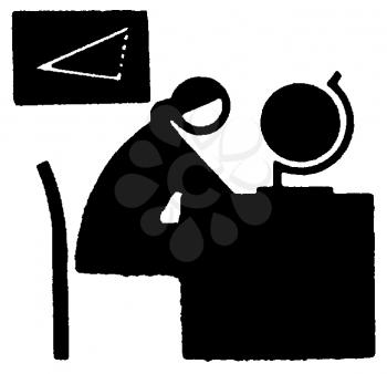 Royalty Free Clipart Image of a Teacher at a Desk