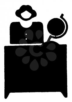 Royalty Free Clipart Image of a Schoolteacher at a Desk