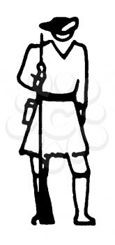 Royalty Free Clipart Image of a Historic Character With a Rifle