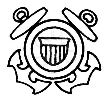 Royalty Free Clipart Image of a Crest With Two Anchors