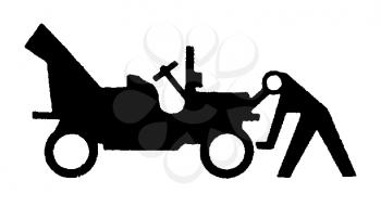 Royalty Free Clipart Image of a Man Cranking an Antique Car
