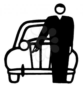Royalty Free Clipart Image of a Man in Front of a Car