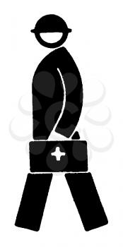 Royalty Free Clipart Image of a Man Carrying a Bag With a Cross on It