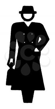 Royalty Free Clipart Image of a Man in a Coat With a Case