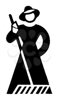 Royalty Free Clipart Image of a Man With a Rake