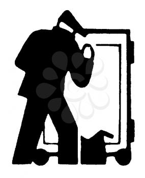 Royalty Free Clipart Image of a Man Breaking Into a Safe