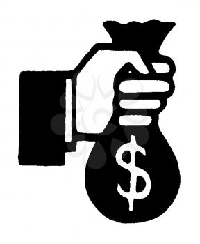 Royalty Free Clipart Image of a Hand Holding a Bag of Money