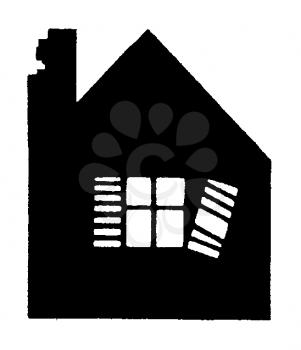 Royalty Free Clipart Image of a House With a Broken Shutter