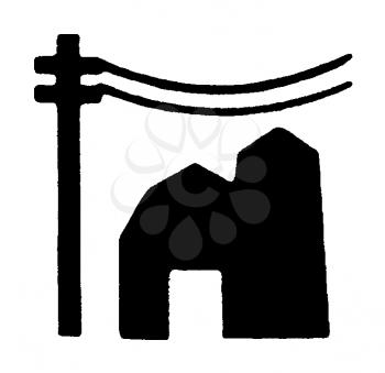 Royalty Free Clipart Image of a Barn and Hydro Lines