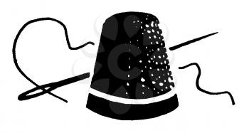 Royalty Free Clipart Image of a Thimble, Needle and Threat