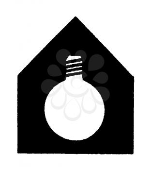 Royalty Free Clipart Image of a Light Bulb in a House