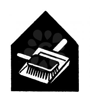 Royalty Free Clipart Image of a Broom and Dustpan in a House