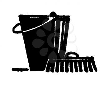 Royalty Free Clipart Image of a Scrub Brush and Pail