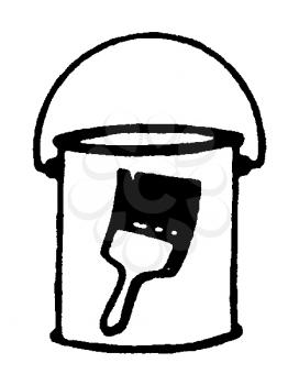 Royalty Free Clipart Image of a Paint Bucket With a Brush on the Side